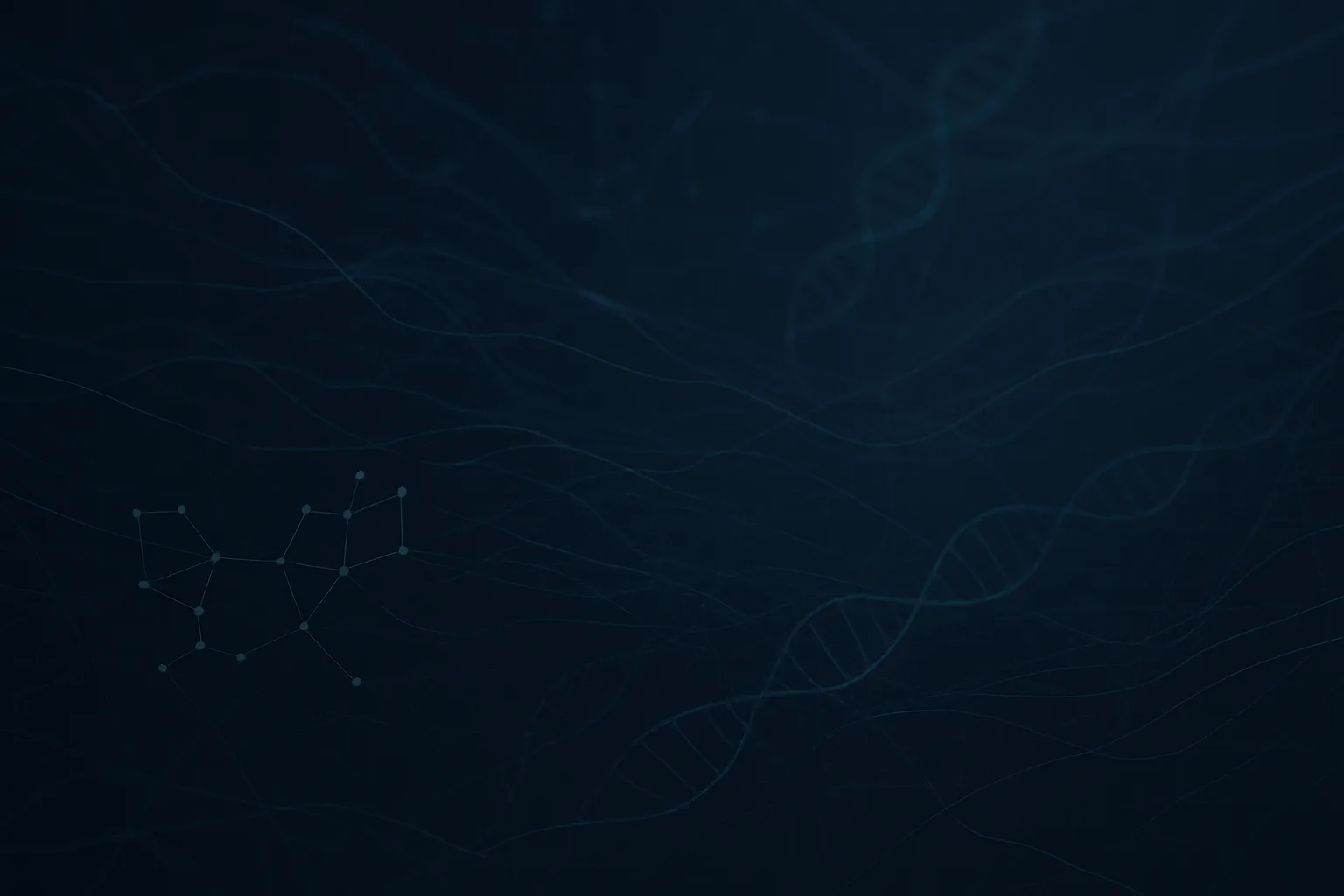 Abstract medical data visualization: fine luminous cyan and pale blue data lines, molecular lattice structures, and subt