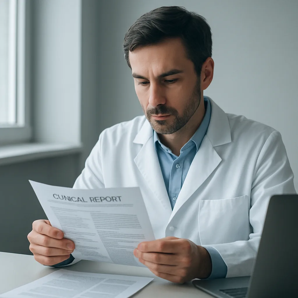 Medical professional reviewing clinical reports